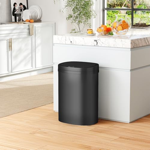 PayLessHere | 13 Gallon Plastic Trash Can | Black | Pack of 1 | Automatic Touchless Lid with Motion Sensor | Kitchen Garbage Can with Waterproof Design | for Home, Office, Bathroom - color: Black
