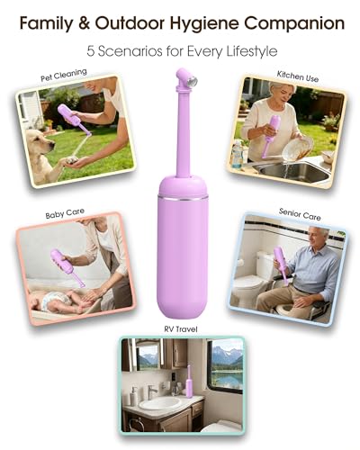 Portable Bidet for Travel & Camping - Manual Squeeze Peri Bottle Handheld | 3 Leak-Proof Seals | BPA-Free | Feminine Hygiene Care Postpartum | Extendable Sprayer with Nozzle for Men&Women-Light Purple - color: Light Purple