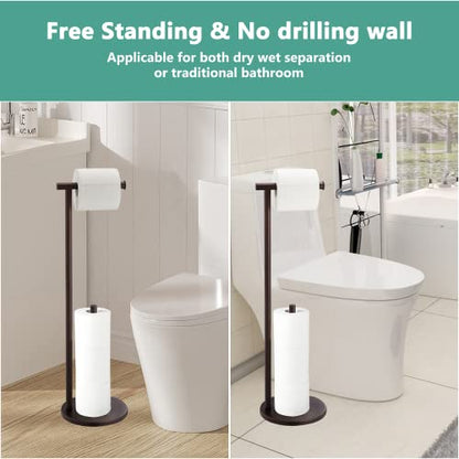 Free Standing Toilet Paper Holder Stand, Oil Rubbed Bronze Toilet Paper Holder with Storage for Jumbo Mega, Housen Solutions
