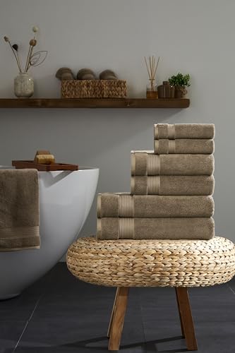 Ozdilek 6-Piece Bath Towel Set, 2 Bath, 2 Hand, 2 Wash, 100% Cotton Turkish Towels, 2 Bath Towels (30x60/550 GSM), 2 Hand Towels (16x30/575 GSM), 2 Washcloths (13x13/600 GSM) (Light Brown) - color: Light Brown