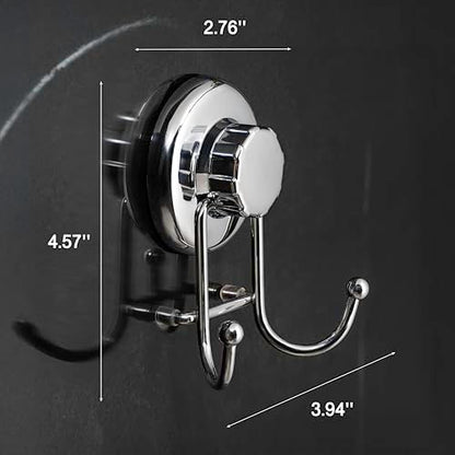 Powerful Vacuum Suction Cup Hooks Holder for Towel, Robe and Loofah - Stainless Steel Hook for Bathroom and Kitchen (Chrome)