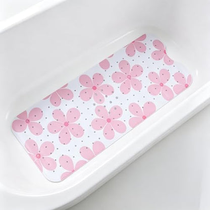 Floral Bathtub Mat Non Slip Flower Bath Mat for Women Kids, Extra Long 40"x16" - color: Pink