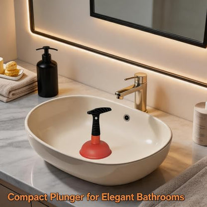 Mini Sink Plunger with Short Handle - Heavy Duty Rubber Cup & Powerful Suction for Clogged Sinks, Showers, Tubs & Bathroom Drains - Compact & Space Saving - Yellow