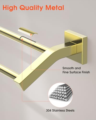 Alise Double Towel Bar, 20" Towel Racks for Bathroom Wall Mounted, Gold | SUS304 Stainless Steel Bathroom Towel Holder, Quick Drying Towel Hanger Towel Rod - color: Gold, size: 20-Inch (2-Bars)