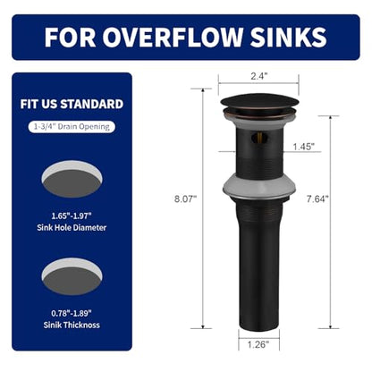 Bronze Bathroom Sink Drain Pop up Drain with Overflow Rustproof | Bathroom Sink Stopper with Detachable Strainer Basket All Metal Rustproof Fits 1-1/2" to 1-3/4" Sink Hole by Homevacious - color: Bronze