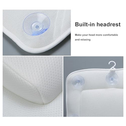 Ejoyous Full Body Bath Pillow, Spa Bathtub Pillow with Anti Slip Suction Cups, Luxury Bath Cushion Mat for Tub, White, Polyester, Neck/Back Support, Comfortable Spa Experience