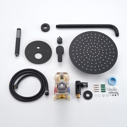 Iriber Matte black Shower System Wall Mounted Shower Faucet Mixer Set with 12 Inches Rain Shower head and Handheld, Bathroom Shower Trim Kit Contain Pressure Balance Valve - color: Matte Black 02