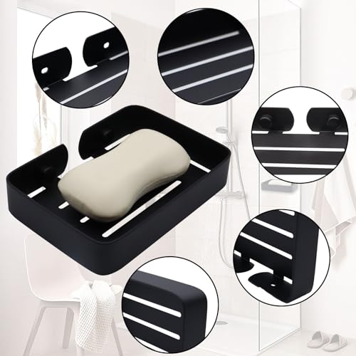 Soap Dish Stainless Steel Black Soap Dish Holder Wall Mounted Shower Soap Holder with Screws, Sturdy Soap Dish for Bar Soap Stylish Soap Dish Holder for Shower Bathroom Kitchen Sink Tub - color: Black