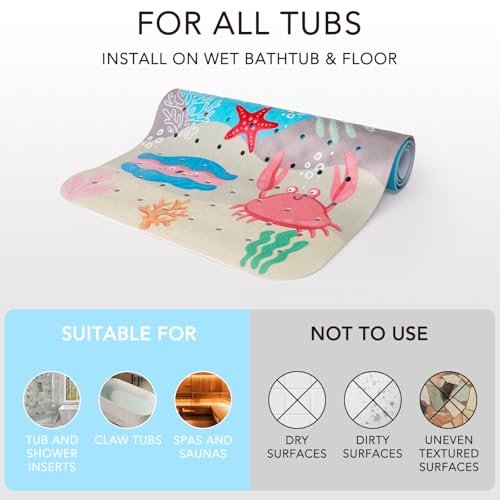 PRATIQUE Kids Bath Mat for Tub Non Slip，40 X 16 Inch Extra Long Kids Bathtub Mat Ocean Bathtub Shower Mat Safety Anti Slip with Suction Cups and Drain Holes, Machine Washable（Blue Whale） - color: Blue Whale