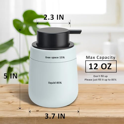 Soap Dispenser Ceramic with Easy-to-Press Pump Hand Lotion Liquid Dispenser for Shampoo Bathroom Kitchen 12 oz - color: Lightblue