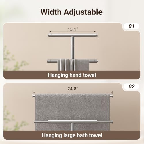 ELYKEN Standing Towel Rack for Bathroom, Adjustable 2-Tier Towel Stand | Weighted Marble Base, Brushed Stainless Steel, Freestanding Design, Holds Bath Towels, Rust Resistant, Ideal for Bathroom - size: 2 Tiers