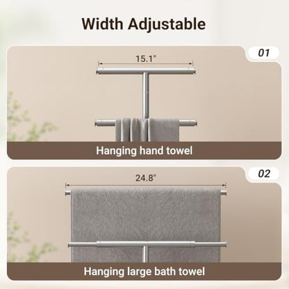 ELYKEN Standing Towel Rack for Bathroom, Adjustable 2-Tier Towel Stand | Weighted Marble Base, Brushed Stainless Steel, Freestanding Design, Holds Bath Towels, Rust Resistant, Ideal for Bathroom - size: 2 Tiers