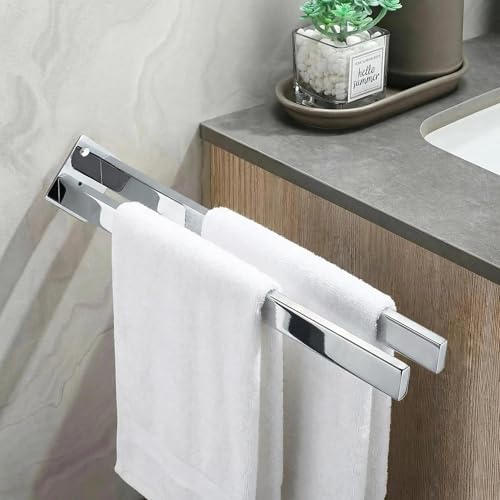 Double Rod Towel Bar 16 Inch, SUS304 Stainless Steel Wall Mounted Towel Holder, Bathroom Kitchen Double Layer Towel Rail, Modern Design Square Wall Towel Rack for Bathroom, Kitchen Chrome - color: Chrome