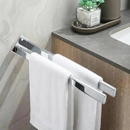 Double Rod Towel Bar 16 Inch, SUS304 Stainless Steel Wall Mounted Towel Holder, Bathroom Kitchen Double Layer Towel Rail, Modern Design Square Wall Towel Rack for Bathroom, Kitchen Chrome - color: Chrome