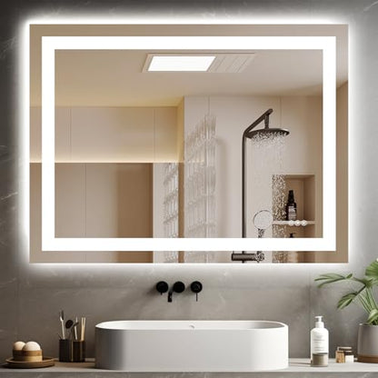 Hivone 40"X30" LED Bathroom Mirror with Lights, Anti-Fog, Dimmable, Backlit + Front Lit, Smart Bathroom Vanity Mirror, Memory Function, Shatterproof, Tempered Glass (Horizontal/Vertical) - size: 40"L x 30"W