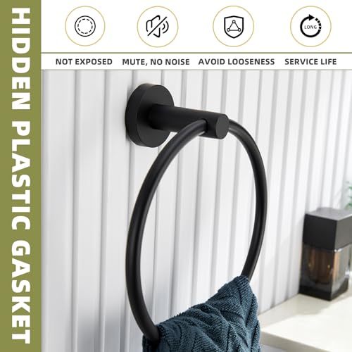 Matte Black 2-piece Bathroom Hardware Set, Solid Stainless Steel | Rust-resistant Bathroom Accessories Set for Bathroom Restroom Sink, Swivel Towel Ring, Toilet Paper Holder, Wall Mounted - color: Matte Black Round Shape