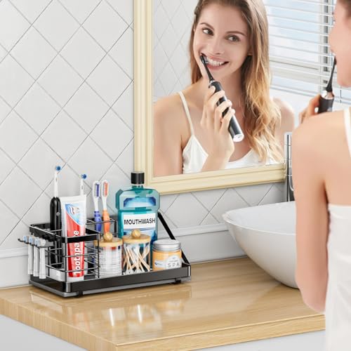 Toothbrush Holders Instant-Drying Organizer - Bathroom Countertop/Wall Mounted Electric Toothbrush Holder - Toothbrush Head Toothpaste Holder Bathroom Counter Organizers Storage Black - color: Black