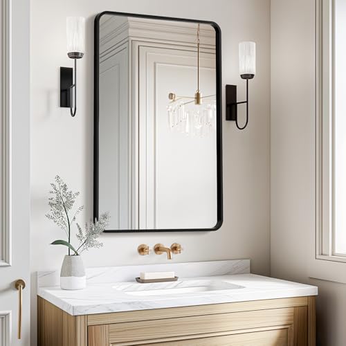 Black Bathroom Mirrors for Over Sink 24 x 36 Inch | Metal Framed Rectangle Vanity Mirror for Wall, Modern Farmhouse Mirror for Living Room, Bedroom, Entryway - color: Black, size: 24"L x 36"W