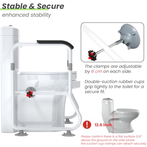 Toilet Safety Rails, Bathroom Stand Assist Aid for Elderly, Adjustable Anti-Slip Toilet Handles Bar with Wide Base, Tool-Free Assembly for Seniors, Disabled & Post-Surgery Recovery - color: White