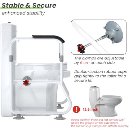 Toilet Safety Rails, Bathroom Stand Assist Aid for Elderly, Adjustable Anti-Slip Toilet Handles Bar with Wide Base, Tool-Free Assembly for Seniors, Disabled & Post-Surgery Recovery - color: White