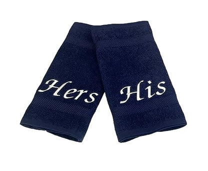 Liberty21 His and Hers Embroidered Wash Cloths Towel Set for Couples. This Set Includes 2 Washcloth Towels for Body and Face. His and Hers Gifts. 100% Cotton. (Blue) - color: Blue