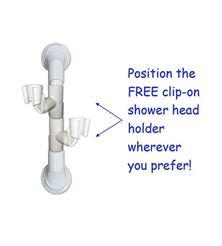 12 in MedGear Wall-Mount Bath Assisting Grab Bar, White & Includes Clip-On Shower Head Holder - color: White
