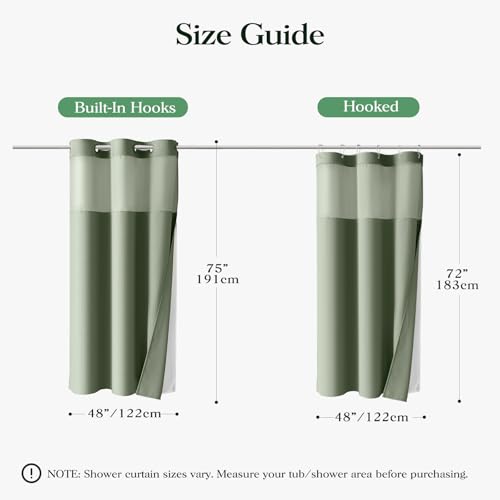 Dynamene Sage Green Hook Free Waffle Shower Curtain & Snap-in Liner,48x75 | Less Time to install, 3 in 1 Fabric Shower Curtain and Liner Set with Magnets, Stall, Shower Curtains for Bathroom - color: A Sage Green, size: 48"W x 75"L (Pack of 1)