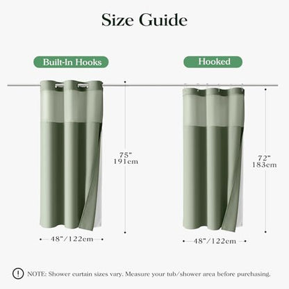 Dynamene Sage Green Hook Free Waffle Shower Curtain & Snap-in Liner,48x75 | Less Time to install, 3 in 1 Fabric Shower Curtain and Liner Set with Magnets, Stall, Shower Curtains for Bathroom - color: A Sage Green, size: 48"W x 75"L (Pack of 1)