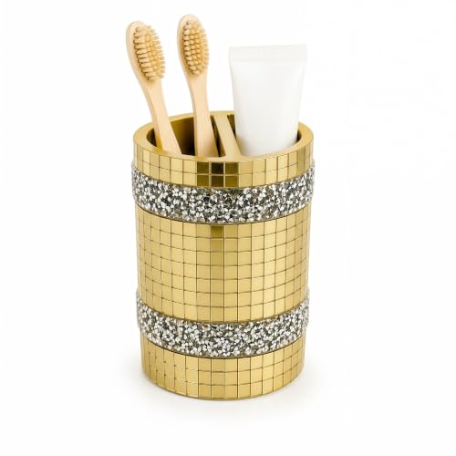 Gold Mosaic Toothbrush Holder, Shiny Bathroom Organizer | Multi-Functional Storage for Makeup Brushes，Razors，Eyebrow，Pencils, Decorative Bathroom Accessory - size: Toothbrush Holder