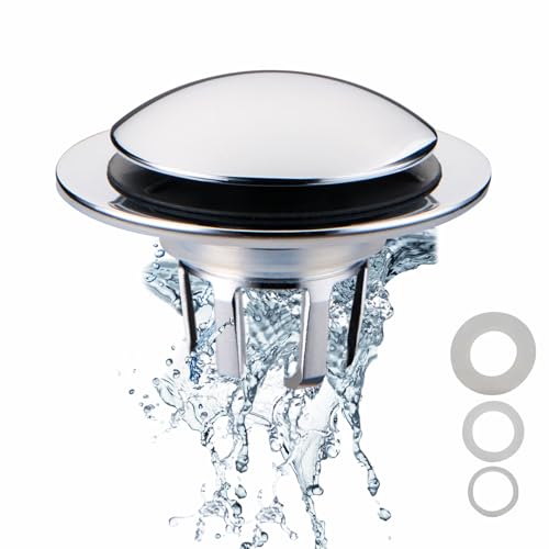 WELSAN Chrome Plated Bathroom Sink Drain Stopper 1 1/8"-1 1/2" Bath Drain | Bathroom Sink Stopper Replacement, Universal Pop-Up Drain Stopper Plug Strainer with Hair Catcher, Anti-Clogging Design - color: Chrome Plated