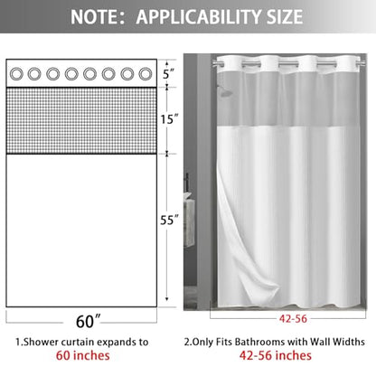 No Hook Shower Curtain with Liner Set Hotel Waffle Curtain White 60W X 75L | Washable Snap in Fabric Liner, Mesh Top Window, Waffle Hotel Style Shower Curtain Set - color: White, size: Stall 60"W x 75"L