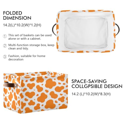 Orange Cow Print Storage Baskets 1 Pack | Collapsible Open Home Storage Bin with Handle for Home Bedroom Cloth