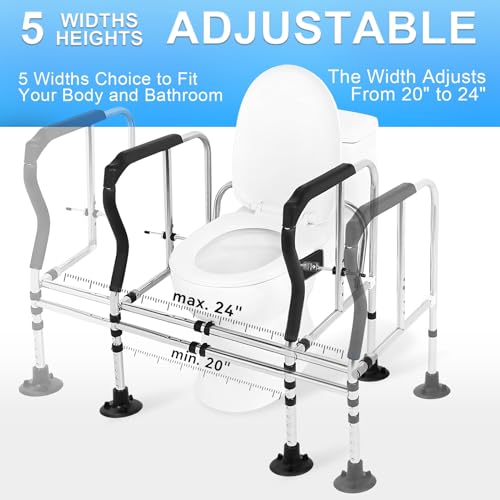 Toilet Safety Rail for Seniors, Height Width Adjustable Toilet Safety Frames with Anti-Slip Handles and Suction Cups for Elderly & Disabled, Toilet Seat Riser for Bathroom Safety, 450 lbs Capacity Bl