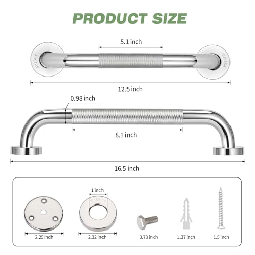 3 PCS Grab Bars for Seniors Bathroom 16" and 12" Shower Safety Handle | Stainless Steel Shower Support Bar Holds up to 500LBs, Anti Slip Bath Assist Handles for Handicap Elderly Injury Pregnant - size: 3PCS