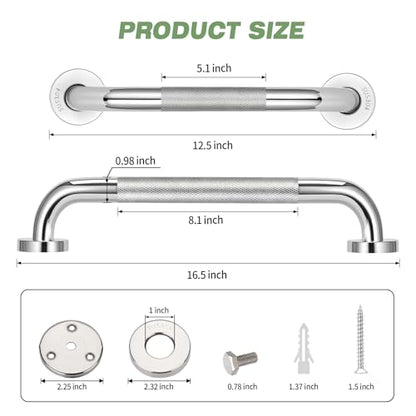 3 PCS Grab Bars for Seniors Bathroom 16" and 12" Shower Safety Handle | Stainless Steel Shower Support Bar Holds up to 500LBs, Anti Slip Bath Assist Handles for Handicap Elderly Injury Pregnant - size: 3PCS
