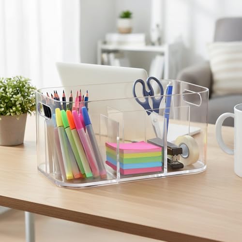 STORi Bliss 5-Compartment Plastic Cosmetics Storage Organizer | Clear | Rectangular Divided Makeup Bin & Vanity Caddy with Pass-Through Handles | Round Corner Design | Made in USA - size: 1 Pack