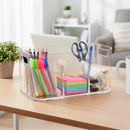 STORi Bliss 5-Compartment Plastic Cosmetics Storage Organizer | Clear | Rectangular Divided Makeup Bin & Vanity Caddy with Pass-Through Handles | Round Corner Design | Made in USA - size: 1 Pack
