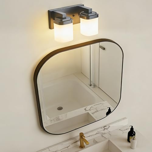 10 Inches Bathroom Vanity Light, 2-Light Black Bathroom Light Fixtures Over Mirror, Bathroom Light Shower Lamp with Milky White Square Glass Shade, Modern Farmhouse Lighting Fixtures - color: Black, size: 10 Inch : 2-lights