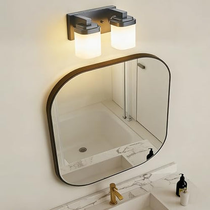 10 Inches Bathroom Vanity Light, 2-Light Black Bathroom Light Fixtures Over Mirror, Bathroom Light Shower Lamp with Milky White Square Glass Shade, Modern Farmhouse Lighting Fixtures - color: Black, size: 10 Inch : 2-lights