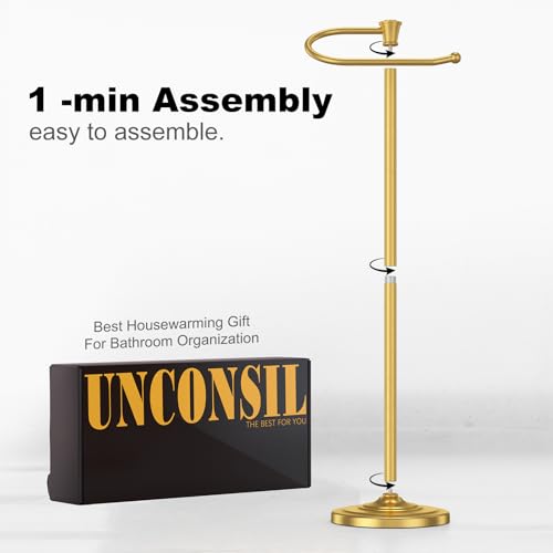 Toilet Paper Holder Free Standing, 25” H Stainless Steel Brass Gold Toilet Paper Stand, Weighted Base Floor Tissue Roll Holder for Bathroom,Toilet Roll Stand - color: Brass Gold