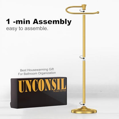 Toilet Paper Holder Free Standing, 25” H Stainless Steel Brass Gold Toilet Paper Stand, Weighted Base Floor Tissue Roll Holder for Bathroom,Toilet Roll Stand - color: Brass Gold