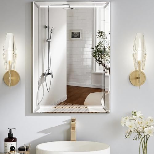 Bathroom Medicine Cabinet with 22x30 Inch Frameless Beveled Edge Mirror, Surface/Recessed Mount Vanity Storage Cabinet for Bathroom/Living Room/Bed Room - size: AL-WF1001-2230