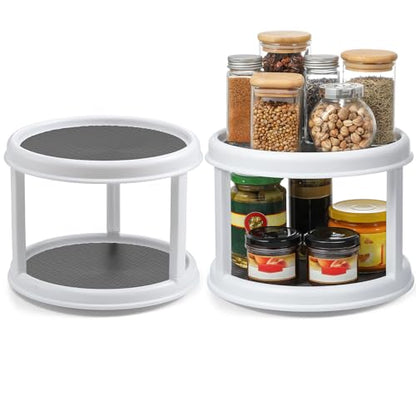 2 Pack, 2 Tier 10" Turntable Lazy Susan Spice Organizer - Rotating Seasoning Rack Spinner for Pantry Cabinet Kitchen Countertop, Table Top Organizing - Multiuse Two Tier Rotating Organization Rack - size: 10 inch - 2 Tier - 2 Pack