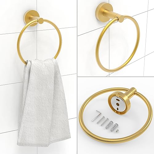 RARXTR 3pc Bathroom Hardware Set with Brushed Brass Toilet Paper Holder & Towel Ring & Towel Bar SUS304 Stainless Steel Toilet Paper Roll Holder Wall Mount & Bathroom Towel Holder & Towel Rack Set - color: Brushed Gold, size: 3-Piece