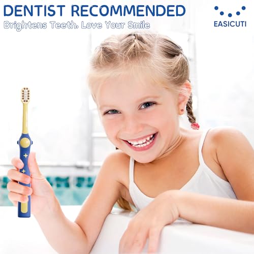 EASICUTI Extra Soft Kids Toothbrushes 4 Pack, Space Style Toddler Toothbrushes for Ages 2-12 Years, Baby Toothbrush 12 Months and up, Childrens Toothbrush Help Remove Plaque and Stains-Blue, White - size: Space- 4 Pack