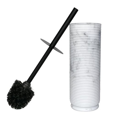Contemporary Ribbed Design Resin Toilet Holder and Brush Set for Bathroom, Stylish and Durable Cleaning Tool with Modern Design, Compact for Efficient Cleaning - style: Ribbed White