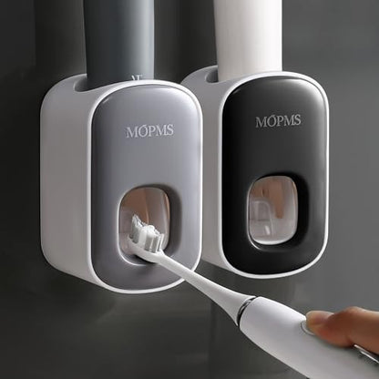 MOPMS Automatic Toothpaste Dispenser Wall Mounted for Kids and Adult 2Pcs | Automatic Toothpaste Squeezer Holder for Bathrooms - color: 1pcs Grey+1pcs Black