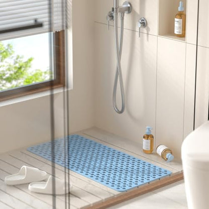 HITSLAM Bathtub Mat Non Slip, 35 x 16 Inch Long TPE Bath Mat for Tub, Efficient Drainage Bathroom Shower Mat with Suction Cups, Bath Tub Mat, Soft on Feet and Easy to Clean, Blue - color: Blue, size: 35" x 16" (Rectangular)