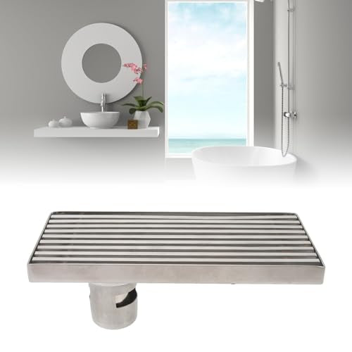 304 Stainless Steel Linear Shower Drain 8 Inch Long 20x10 cm Rectangular Floor Grate for 50 mm Pipe Middle Outlet (Side Drain) - size: Side Drain