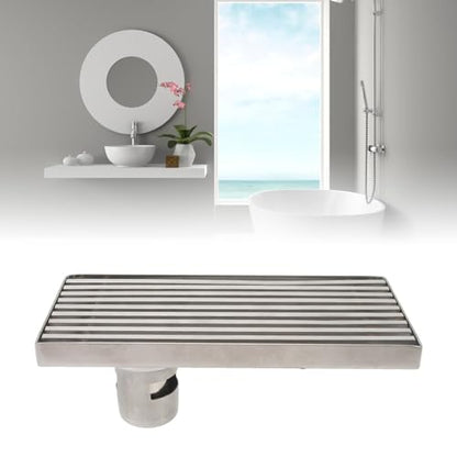 304 Stainless Steel Linear Shower Drain 8 Inch Long 20x10 cm Rectangular Floor Grate for 50 mm Pipe Middle Outlet (Side Drain) - size: Side Drain